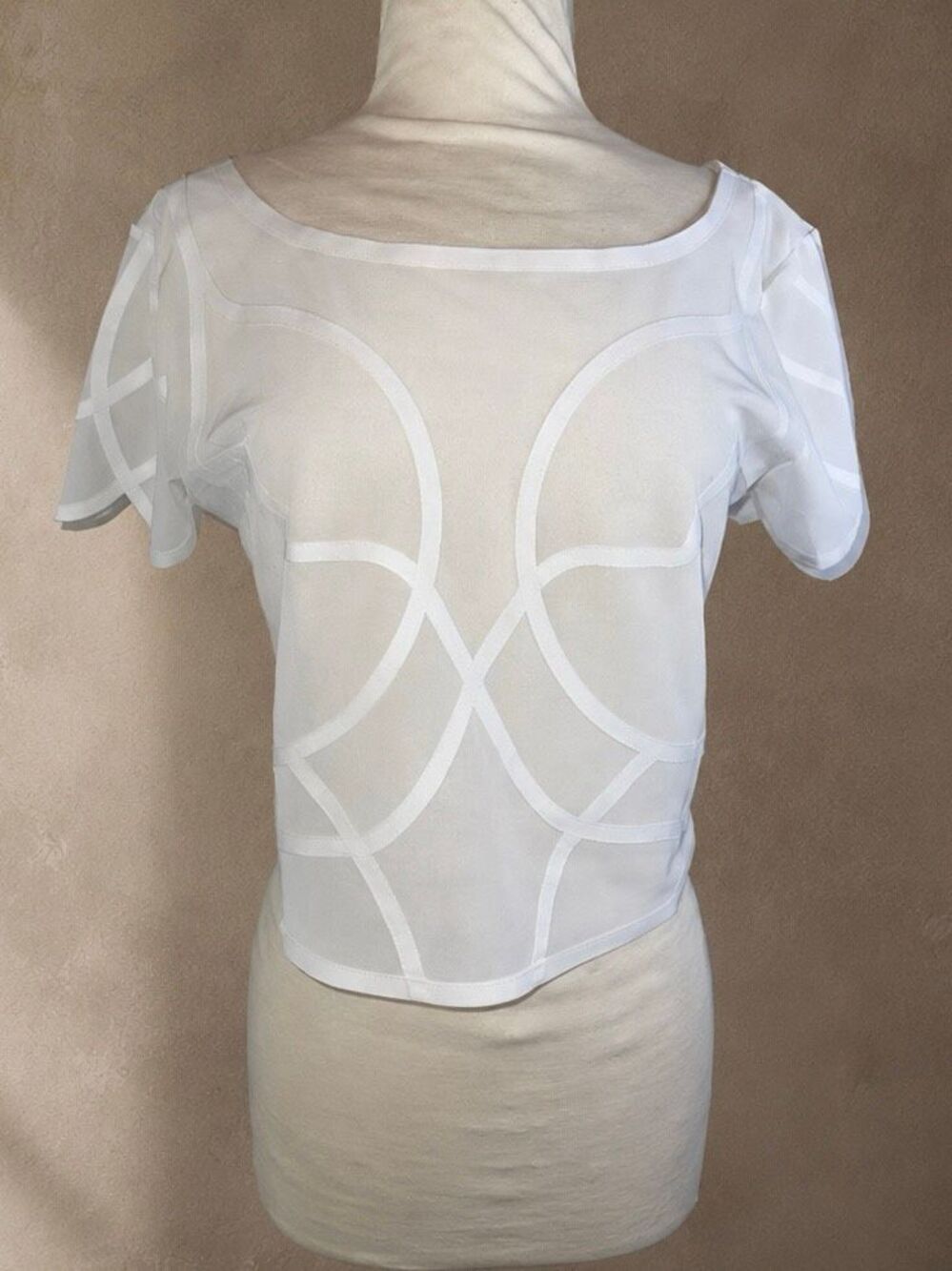 By Anthropologie Size XL Soutache Baby Tee Sheer Mesh White Cropped Top